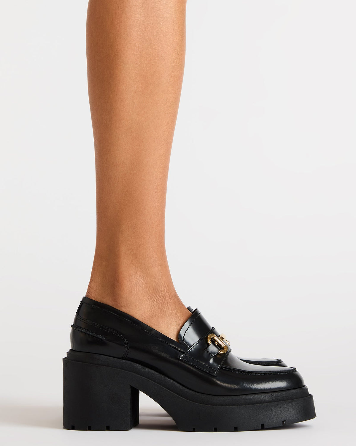 LAZRA Black Platform Lug Block Heel Women's Loafer | Steve Madden Popular
