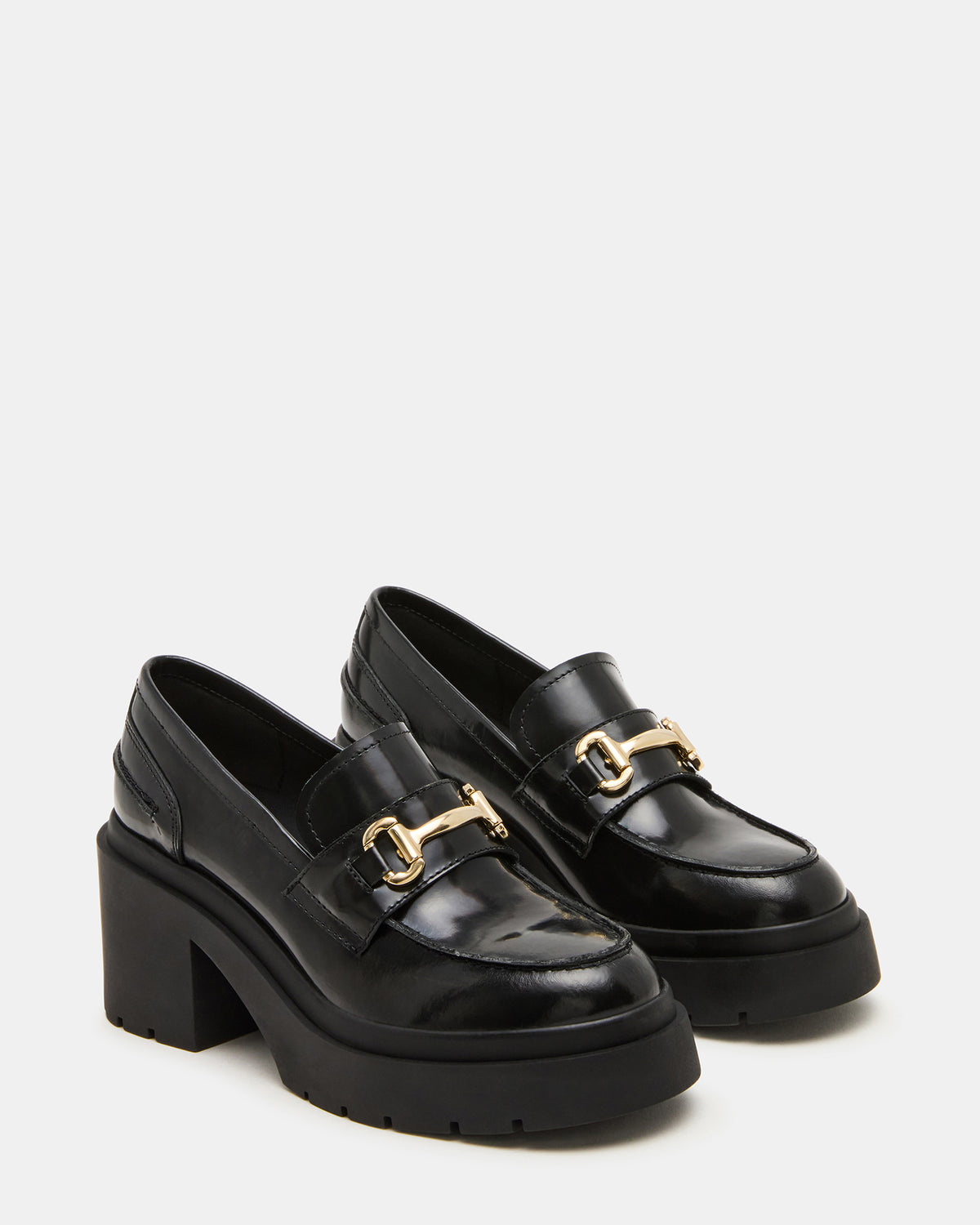 LAZRA Black Platform Lug Block Heel Women's Loafer | Steve Madden Popular