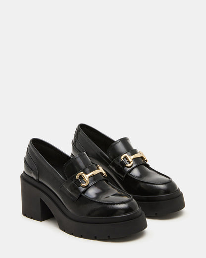 LAZRA Black Platform Lug Block Heel Women's Loafer | Steve Madden Popular