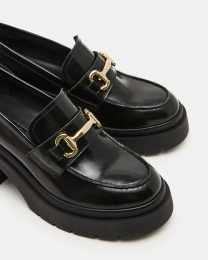 LAZRA Black Platform Lug Block Heel Women's Loafer | Steve Madden Popular