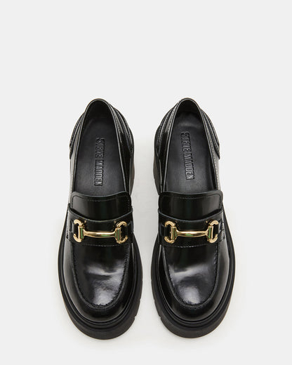 LAZRA Black Platform Lug Block Heel Women's Loafer | Steve Madden Popular