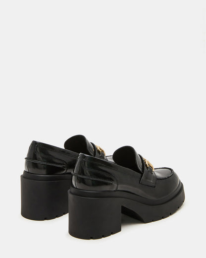 LAZRA Black Platform Lug Block Heel Women's Loafer | Steve Madden Popular