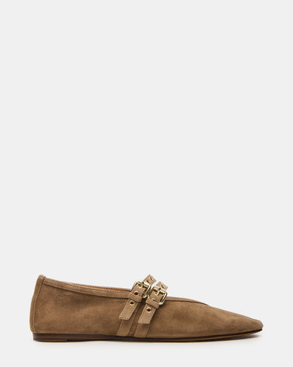 LYDIA Taupe Suede Square-Toe Mary Jane Ballet Women's Flat | Steve Madden Popular