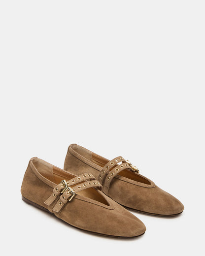 LYDIA Taupe Suede Square-Toe Mary Jane Ballet Women's Flat | Steve Madden Popular