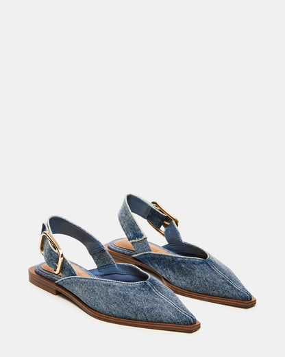 SHAY Denim Fabric Pointed-Toe Slingback Ballet Women's Flat | Steve Madden Sale