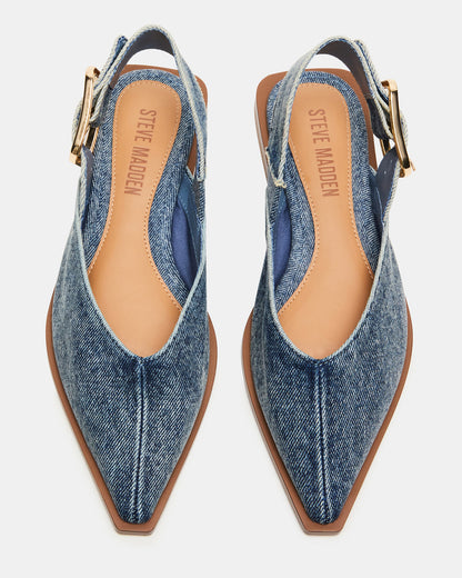 SHAY Denim Fabric Pointed-Toe Slingback Ballet Women's Flat | Steve Madden Sale