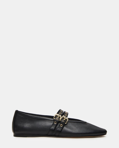 LYDIA Black Leather Square-Toe Mary Jane Ballet Women's Flat | Steve Madden Best Price