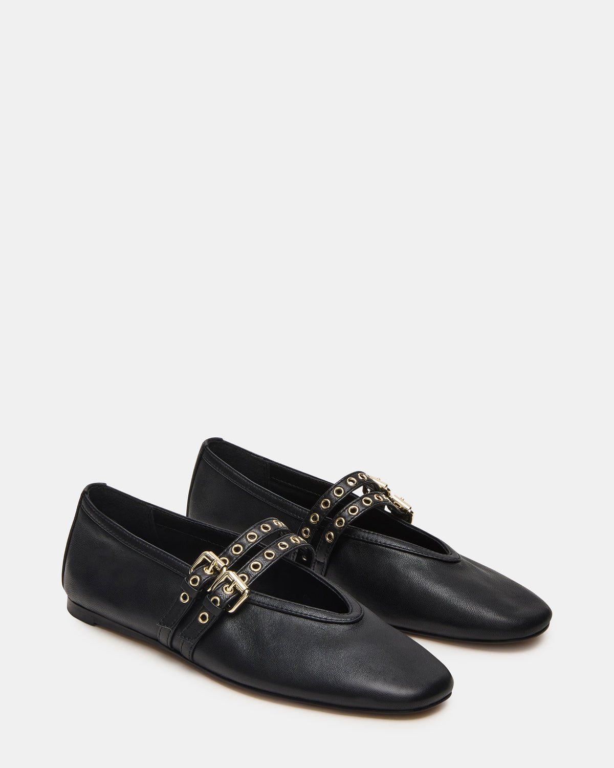LYDIA Black Leather Square-Toe Mary Jane Ballet Women's Flat | Steve Madden Best Price