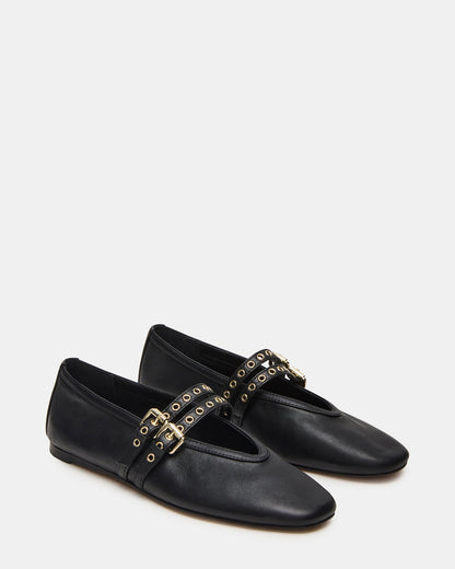 LYDIA Black Leather Square-Toe Mary Jane Ballet Women's Flat | Steve Madden Best Price