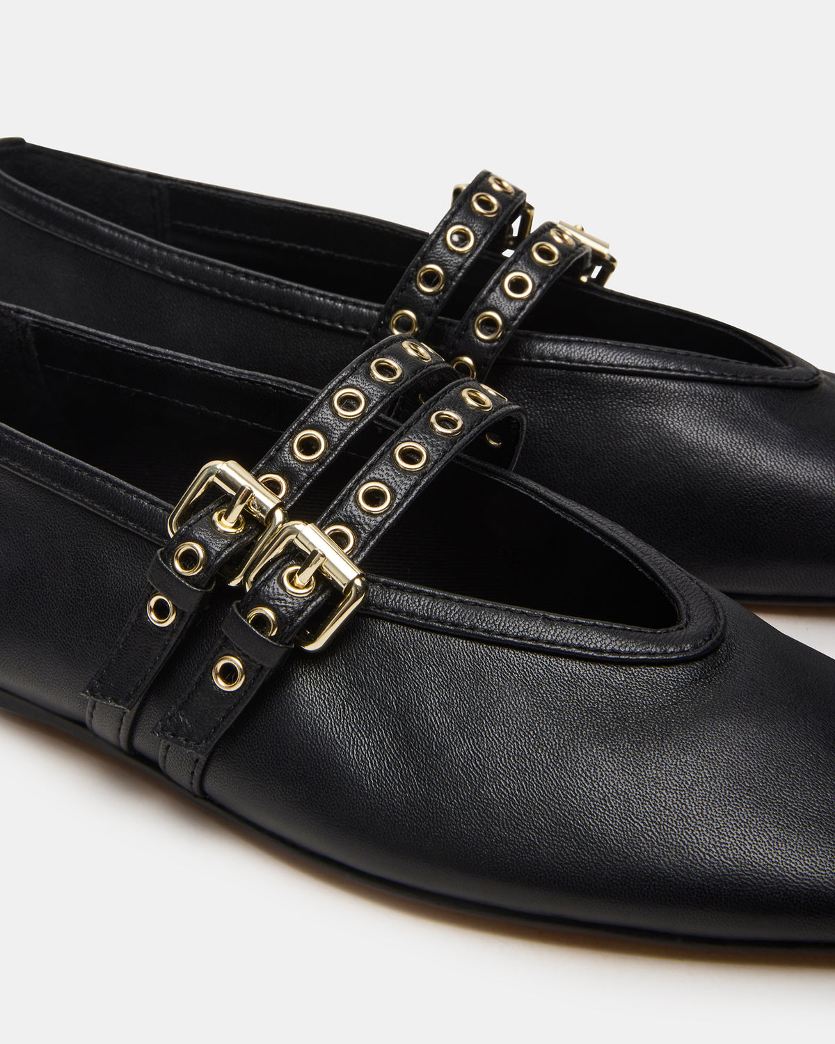 LYDIA Black Leather Square-Toe Mary Jane Ballet Women's Flat | Steve Madden Best Price