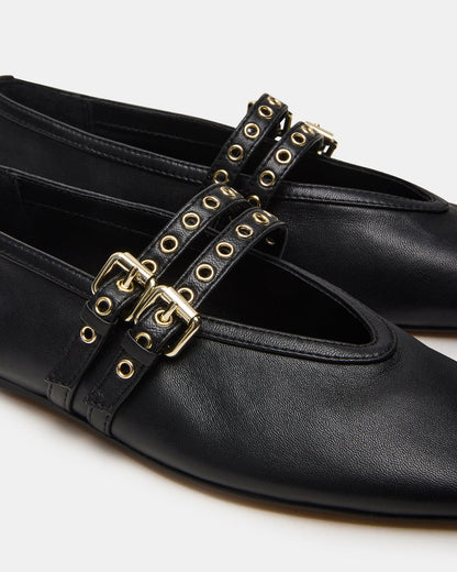 LYDIA Black Leather Square-Toe Mary Jane Ballet Women's Flat | Steve Madden Best Price