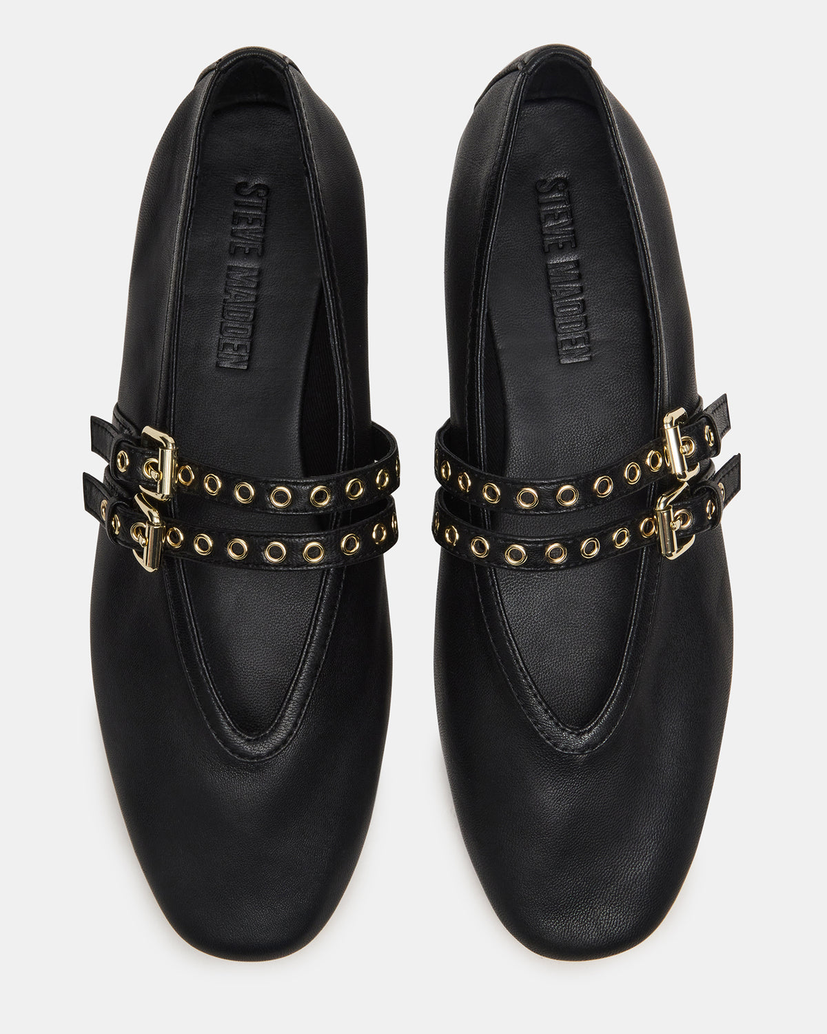 LYDIA Black Leather Square-Toe Mary Jane Ballet Women's Flat | Steve Madden Best Price