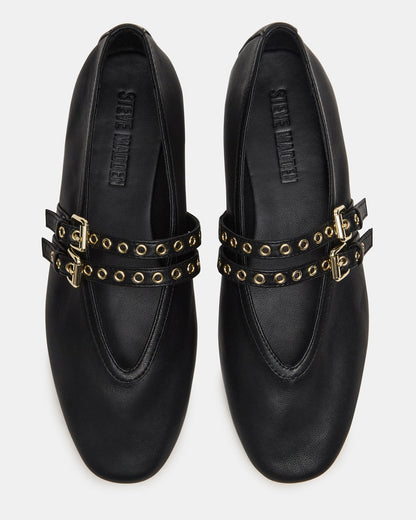 LYDIA Black Leather Square-Toe Mary Jane Ballet Women's Flat | Steve Madden Best Price