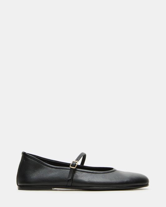 BESETTE Black Leather Mary Jane Ballet Women's Flat | Steve Madden Discount