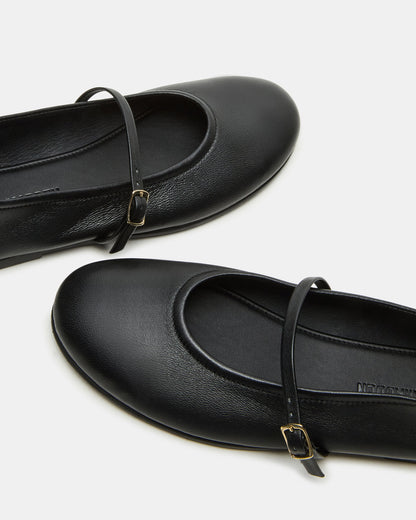 BESETTE Black Leather Mary Jane Ballet Women's Flat | Steve Madden Discount