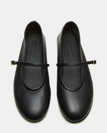 BESETTE Black Leather Mary Jane Ballet Women's Flat | Steve Madden Discount