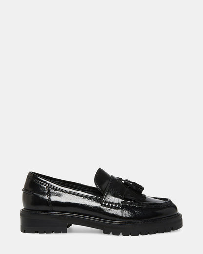MINKA Black Leather Women's Platform Lug Sole Loafer | Steve Madden Special Offer
