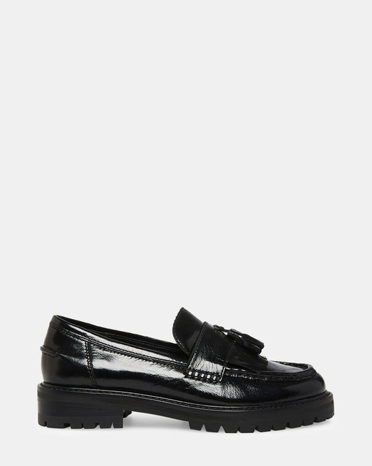 MINKA Black Leather Women's Platform Lug Sole Loafer | Steve Madden Special Offer