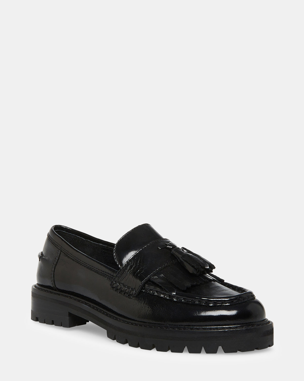 MINKA Black Leather Women's Platform Lug Sole Loafer | Steve Madden Special Offer
