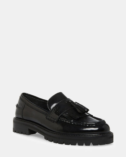 MINKA Black Leather Women's Platform Lug Sole Loafer | Steve Madden Special Offer
