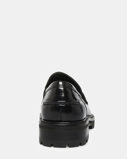 MINKA Black Leather Women's Platform Lug Sole Loafer | Steve Madden Special Offer