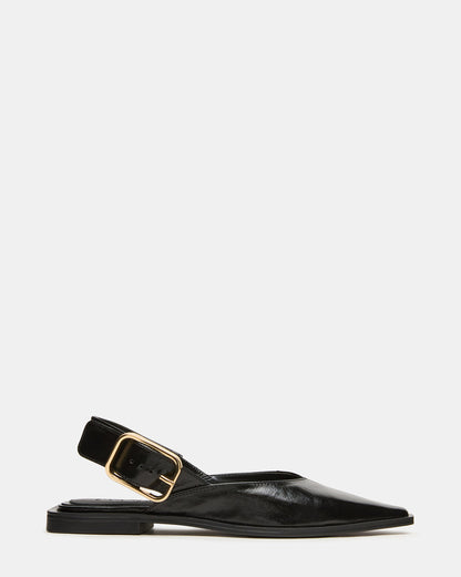 SHAY Black Leather Pointed-Toe Slingback Ballet Women's Flat | Steve Madden Discount
