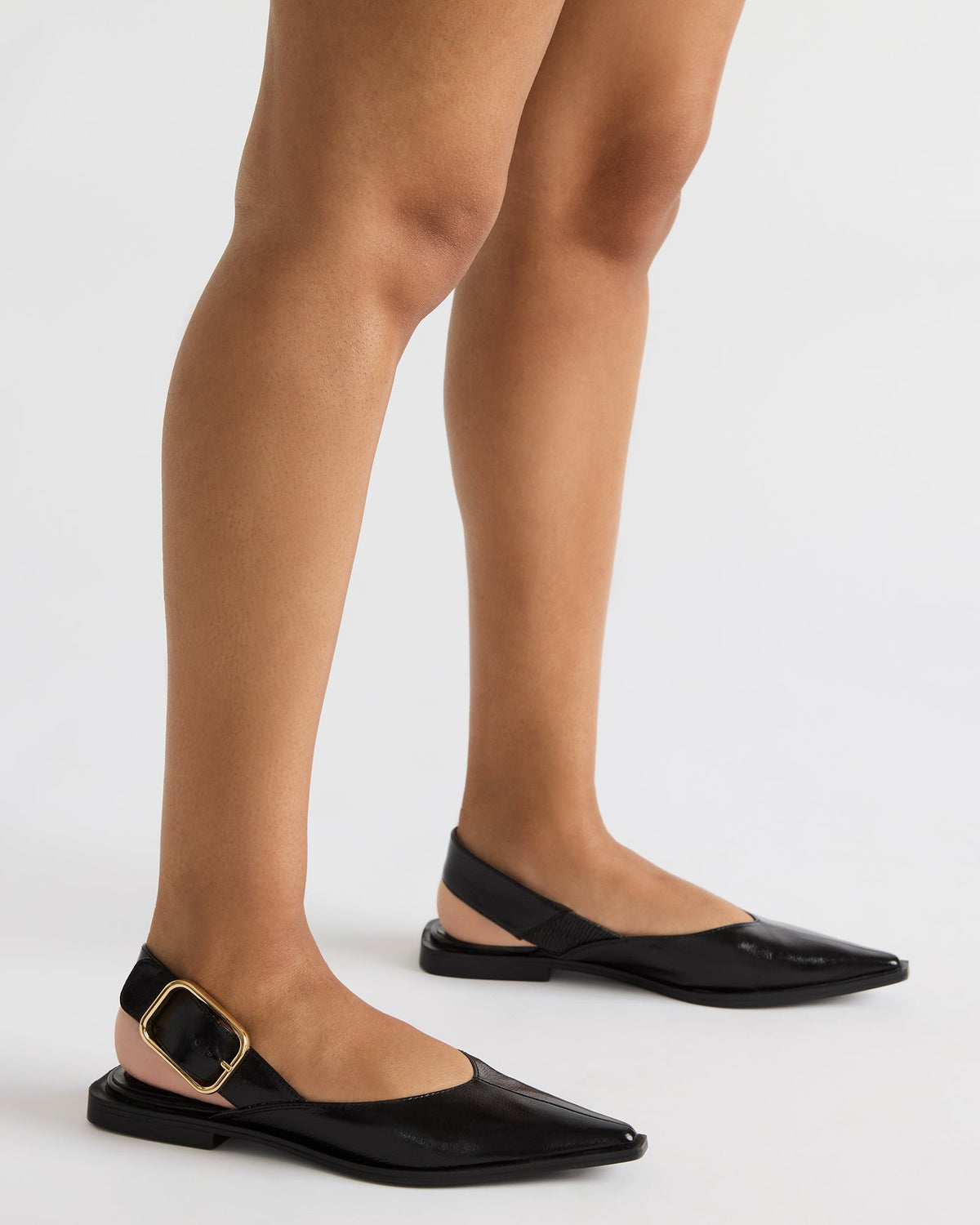 SHAY Black Leather Pointed-Toe Slingback Ballet Women's Flat | Steve Madden Discount