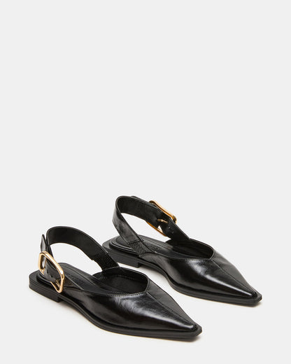 SHAY Black Leather Pointed-Toe Slingback Ballet Women's Flat | Steve Madden Discount