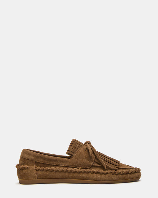 SAMUAL Chestnut Suede Fringe Boat Women's Loafer | Steve Madden Classic