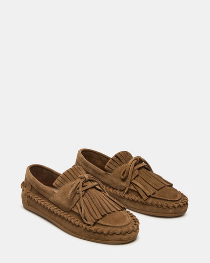 SAMUAL Chestnut Suede Fringe Boat Women's Loafer | Steve Madden Classic