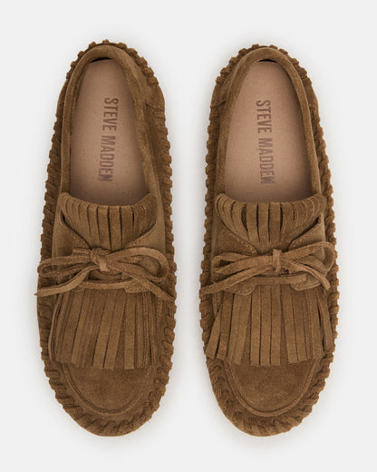 SAMUAL Chestnut Suede Fringe Boat Women's Loafer | Steve Madden Classic