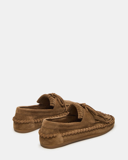 SAMUAL Chestnut Suede Fringe Boat Women's Loafer | Steve Madden Classic