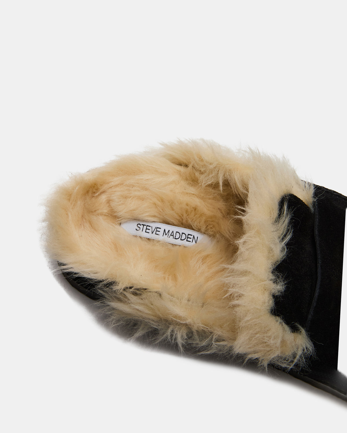 TOBIN Faux Fur Black Suede Slip-On Mule Women's Flat | Steve Madden Best Seller