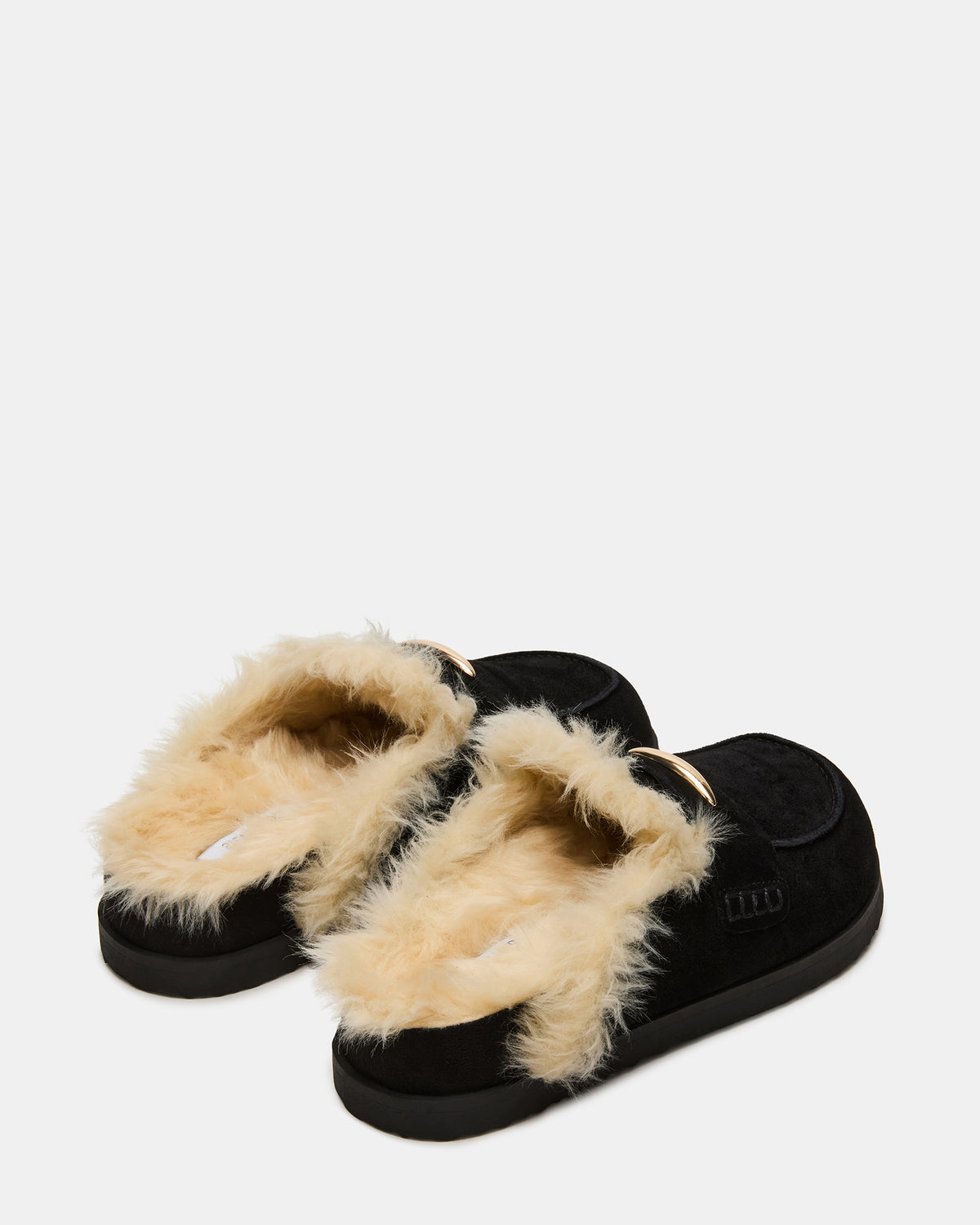 TOBIN Faux Fur Black Suede Slip-On Mule Women's Flat | Steve Madden Best Seller