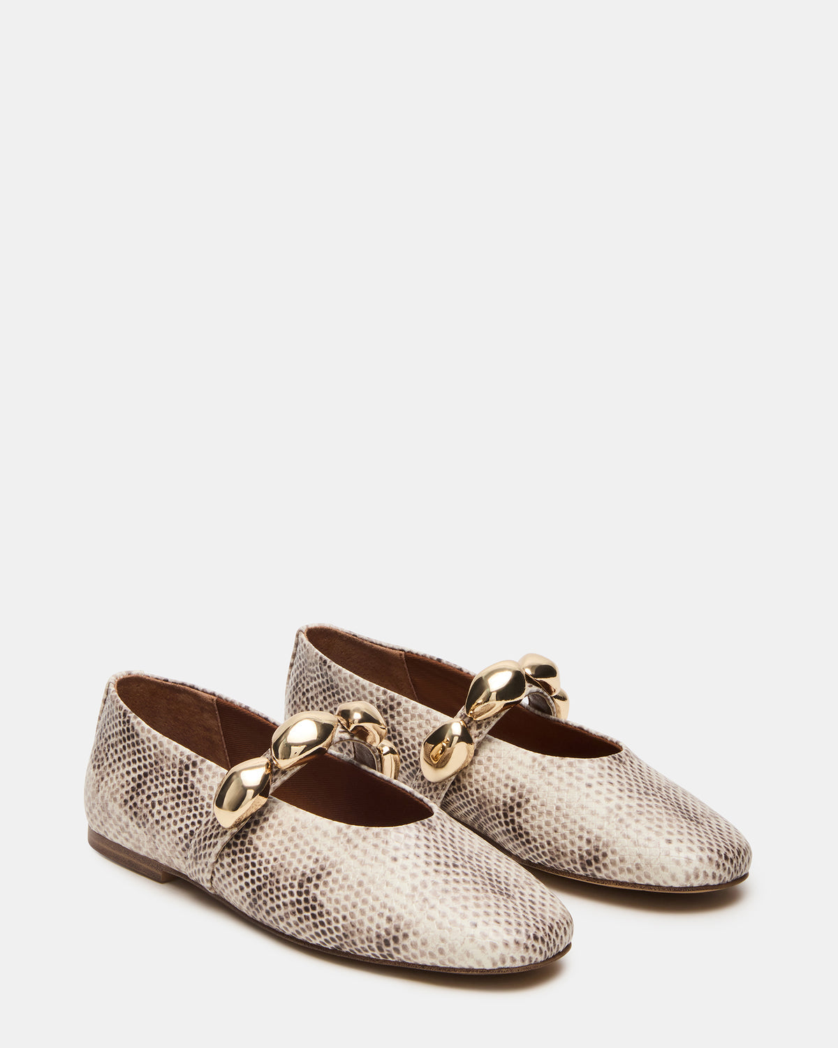 POPPIN Natural Snake Mary Jane Ballet Women's Flat | Steve Madden Premium