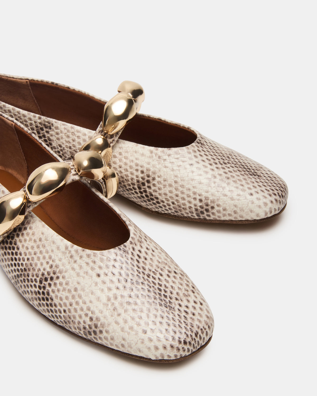 POPPIN Natural Snake Mary Jane Ballet Women's Flat | Steve Madden Premium