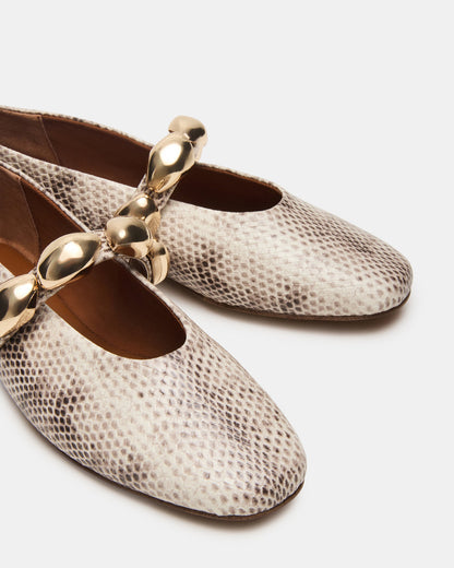 POPPIN Natural Snake Mary Jane Ballet Women's Flat | Steve Madden Premium