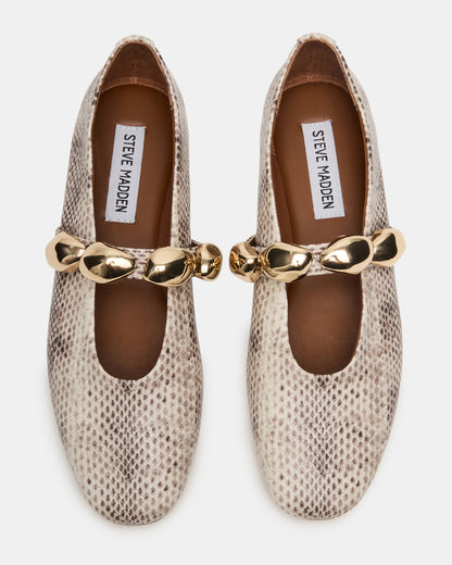 POPPIN Natural Snake Mary Jane Ballet Women's Flat | Steve Madden Premium