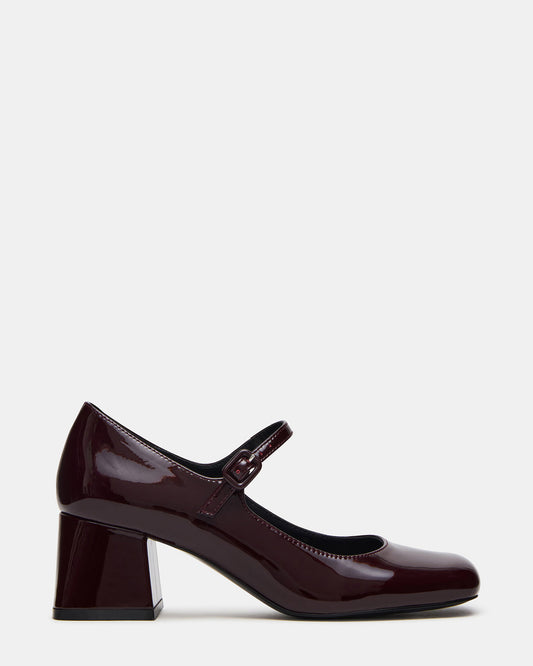 DARCEY Wine Patent Square-Toe Mary Jane Block Heel Women's Loafer | Steve Madden Discount