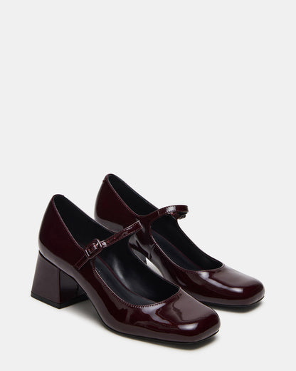 DARCEY Wine Patent Square-Toe Mary Jane Block Heel Women's Loafer | Steve Madden Discount