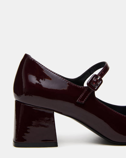 DARCEY Wine Patent Square-Toe Mary Jane Block Heel Women's Loafer | Steve Madden Discount