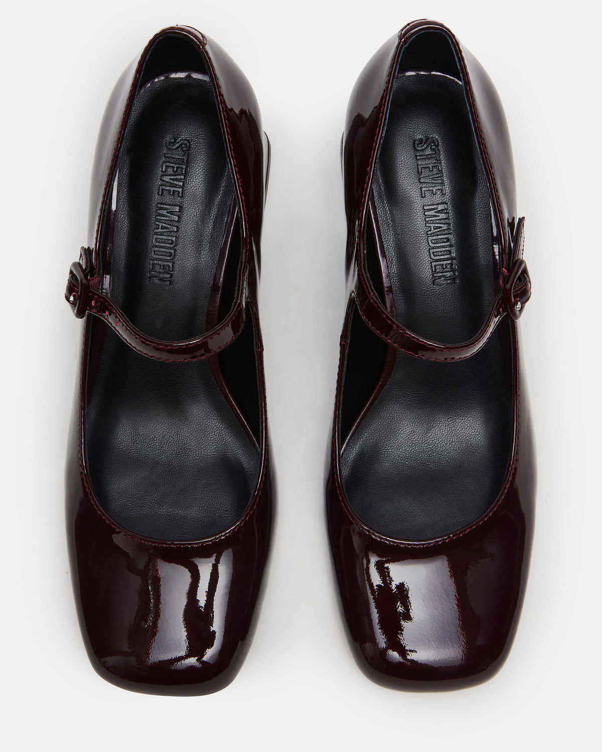 DARCEY Wine Patent Square-Toe Mary Jane Block Heel Women's Loafer | Steve Madden Discount