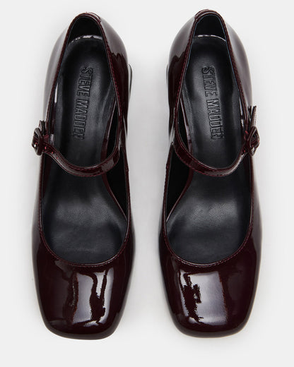 DARCEY Wine Patent Square-Toe Mary Jane Block Heel Women's Loafer | Steve Madden Discount