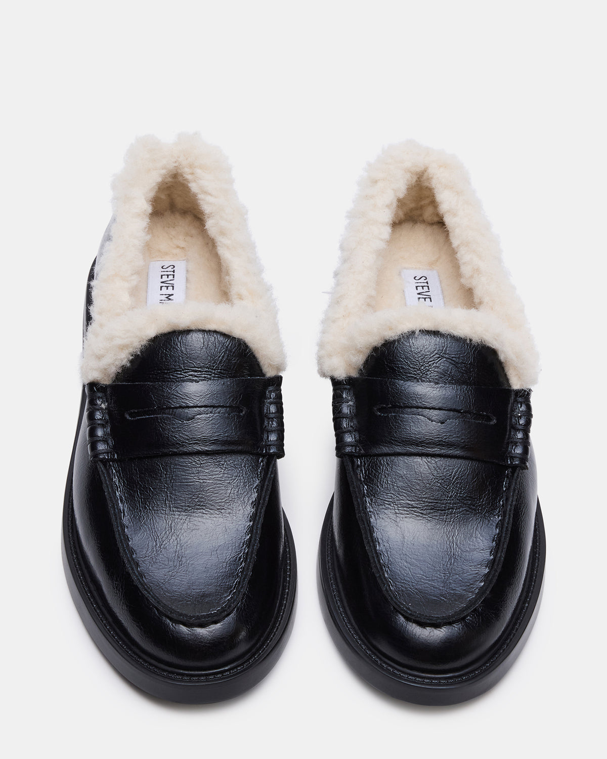 MADISON Faux Fur Black Leather Women's Penny Loafer | Steve Madden New