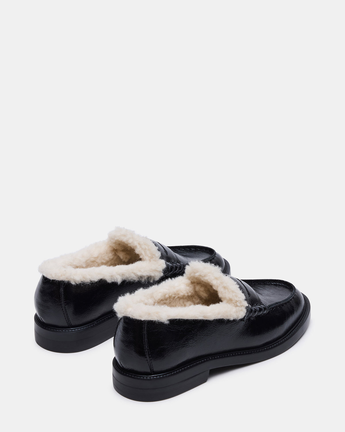 MADISON Faux Fur Black Leather Women's Penny Loafer | Steve Madden New