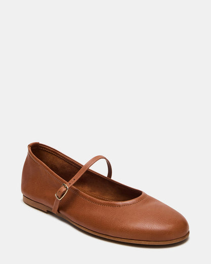 BESETTE Tan Leather Mary Jane Ballet Women's Flat | Steve Madden Classic