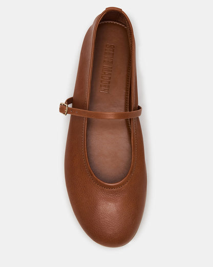 BESETTE Tan Leather Mary Jane Ballet Women's Flat | Steve Madden Classic