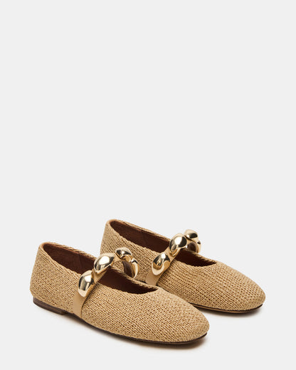 POPPIN Natural Raffia Mary Jane Ballet Women's Flat | Steve Madden Recommended