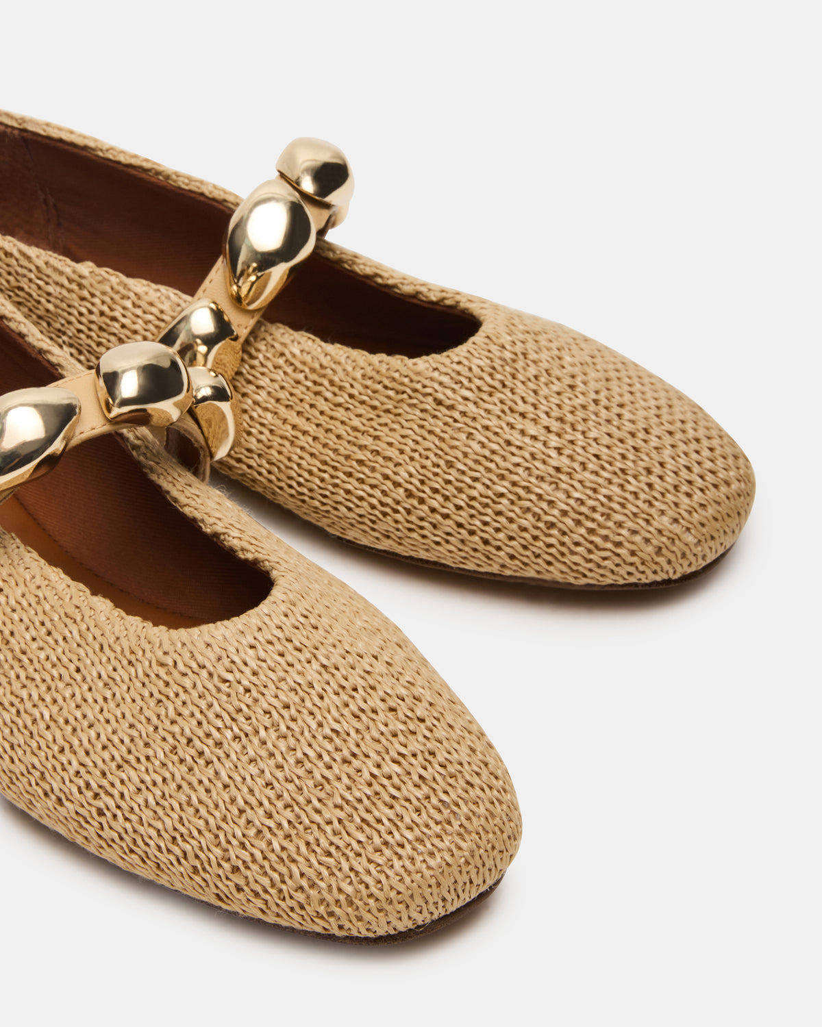 POPPIN Natural Raffia Mary Jane Ballet Women's Flat | Steve Madden Recommended