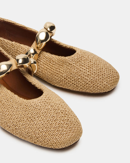 POPPIN Natural Raffia Mary Jane Ballet Women's Flat | Steve Madden Recommended